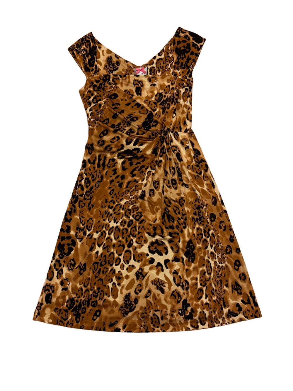Yoana Baraschi 100% Silk Leopard Print Side Ruched Sheath Dress Sz M EUC